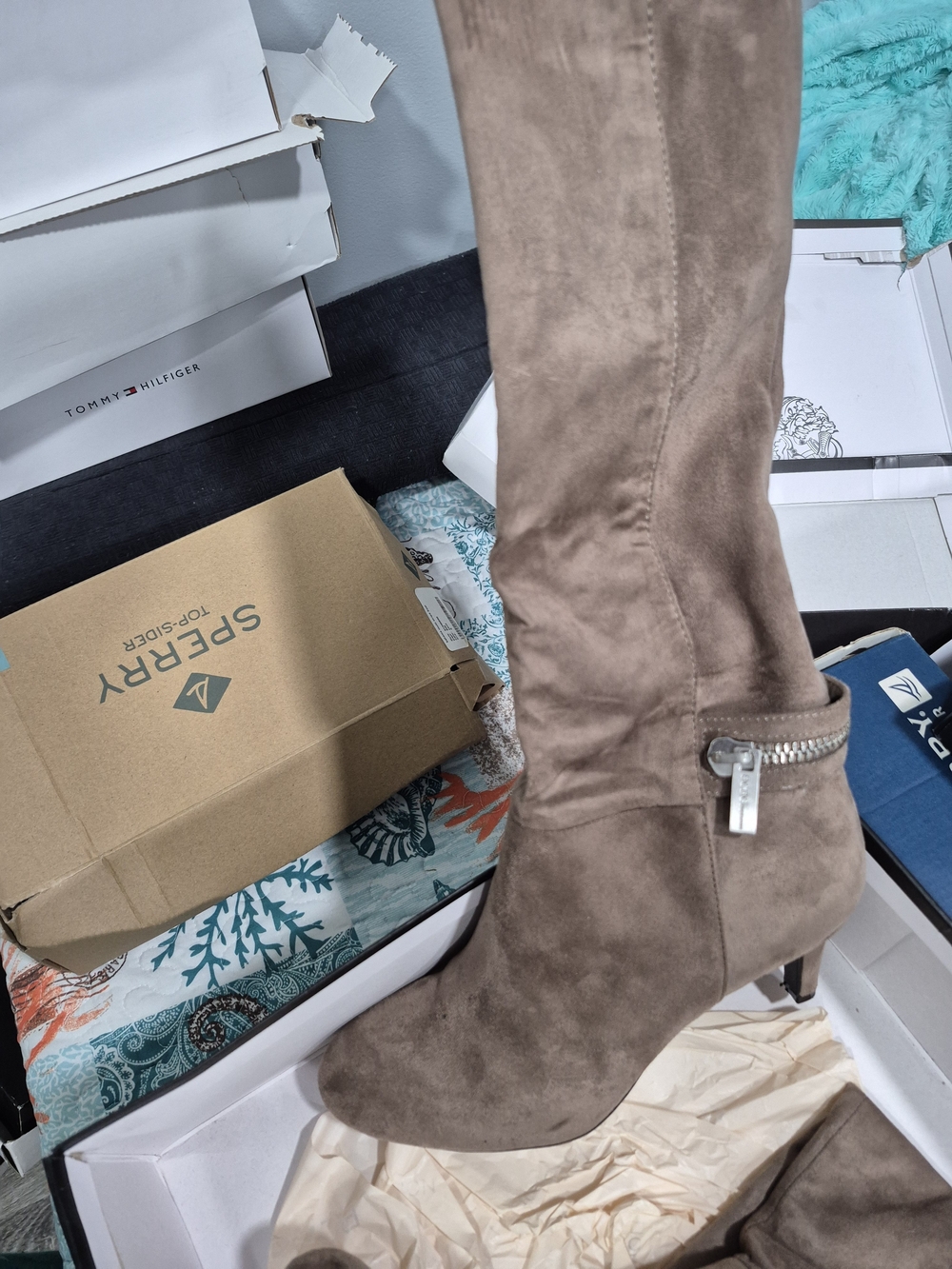 BCBGeneration Taupe Suede Knee-High Heeled Boots